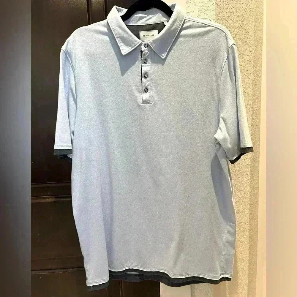 7 Diamonds Men’s Cotton Short Sleeve Polo- Baby Blue- Size Large